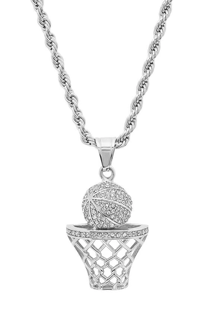 Shop Hmy Jewelry 18k Gold Plated Stainless Steel Basketball Pendant Necklace In Metallic