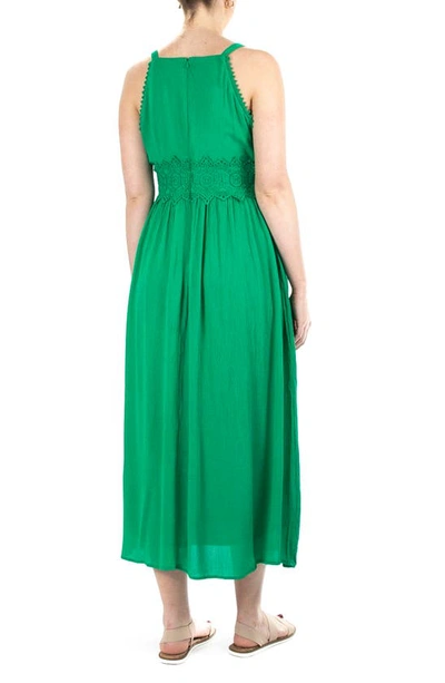 Shop Nina Leonard Sleeveless Lace Trim Maxi Dress In Bright Green