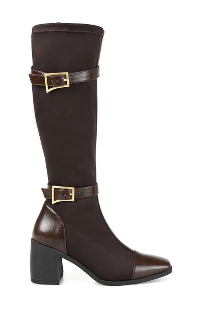 Journee Collection Womens Gaibree Stacked Heel Knee High Boots In Chocolate