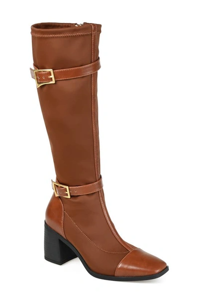Journee Collection Womens Gaibree Stacked Heel Knee High Boots In Brown