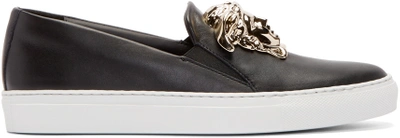 Versace Black Leather Medusa Slip-on Sneakers