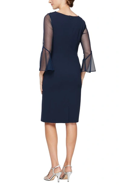 Shop Alex Evenings Embroidered Sheath Dress In Navy