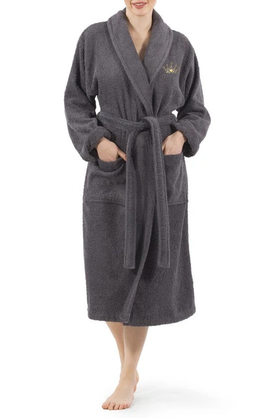 Linum Home Textiles Cheetah Crown Design Embroidered Terry Bathrobe In Gray