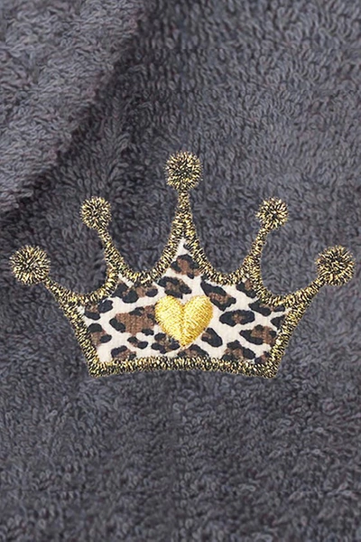 Linum Home Textiles Cheetah Crown Design Embroidered Terry Bathrobe In Gray
