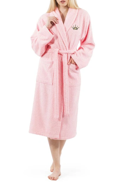 Shop Linum Home Textiles Cheetah Crown Design Embroidered Terry Bathrobe In Pink