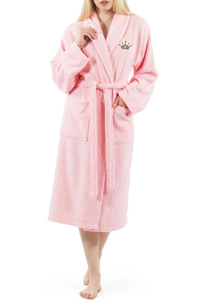 Linum Home Textiles Cheetah Crown Design Embroidered Terry Bathrobe In Pink
