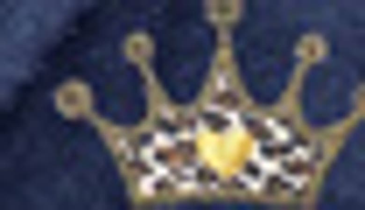 Linum Home Textiles Cheetah Crown Design Embroidered Terry Bathrobe In Navy