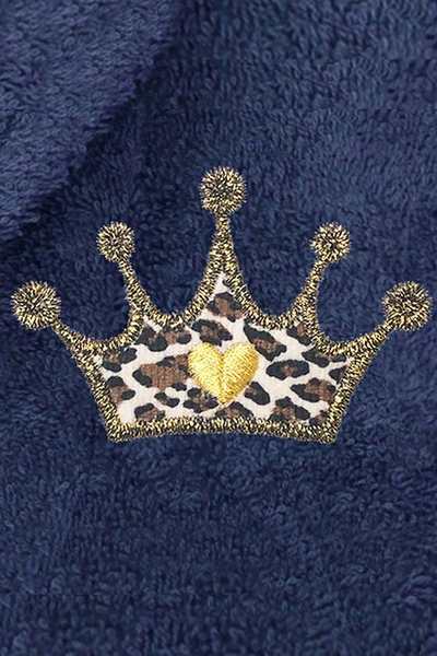 Shop Linum Home Textiles Cheetah Crown Design Embroidered Terry Bathrobe In Navy