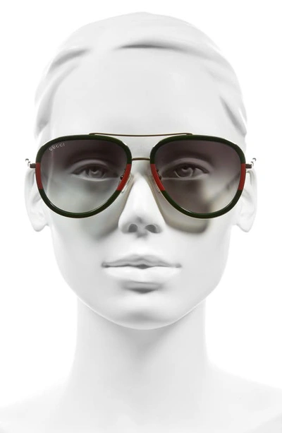 Shop Gucci 57mm Aviator Sunglasses In Green-red/ Green