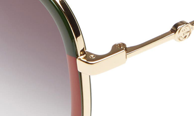 Shop Gucci 57mm Aviator Sunglasses In Green-red/ Green