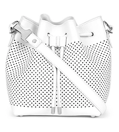 Bucket Small Perforated Leather Shoulder Bag In White