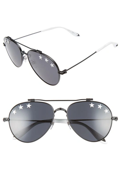 Shop Givenchy Star Detail 58mm Mirrored Aviator Sunglasses In Black/ Black