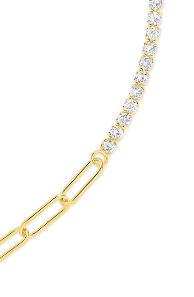 Sterling Forever Pave Cz Paperclip Chain Bracelet In Gold