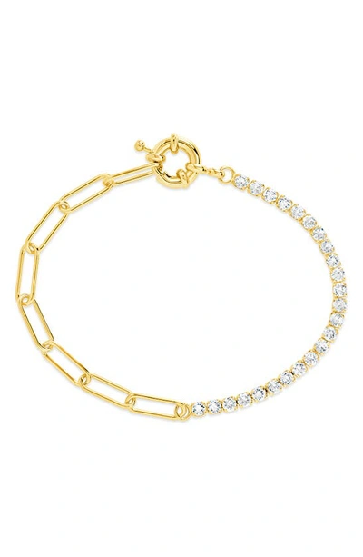 Sterling Forever Pave Cz Paperclip Chain Bracelet In Gold