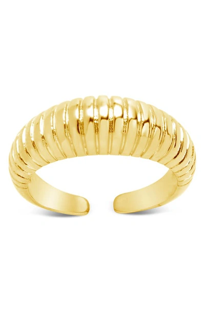 Sterling Forever Ribbed Open Bombe Ring In Gold