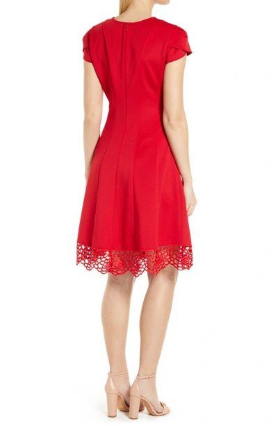 Shop Donna Ricco Tulip Sleeve Lace Hem Fit & Flare Dress In Red