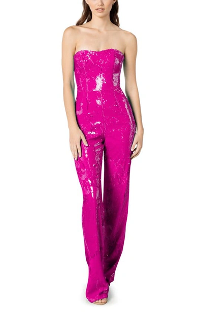 Shop Dress The Population Andy Sequin Strapless Jumpsuit In Hot Pink