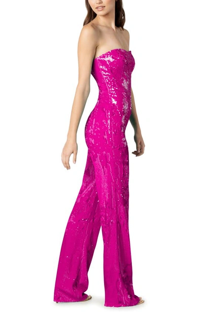 Shop Dress The Population Andy Sequin Strapless Jumpsuit In Hot Pink