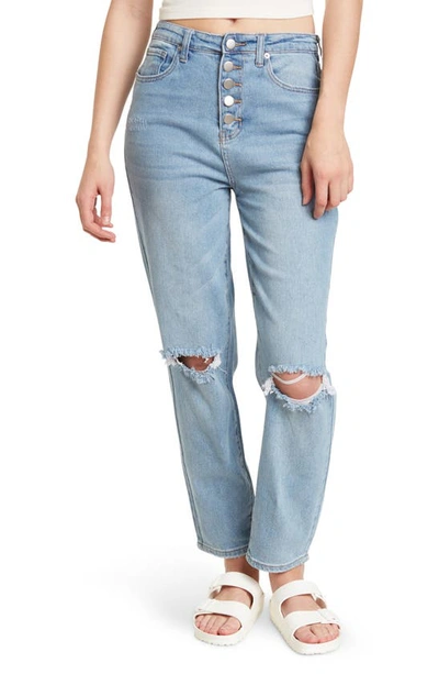 Shop Abound Button Fly Sustainable Distressed Mom Jeans In Light Stone Wash