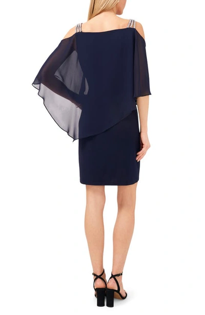 Chaus Cold Shoulder Overlay Dress In Navy