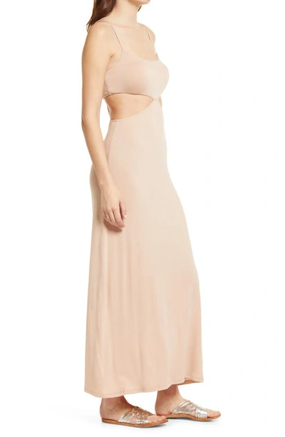Free People Piper Cut-out Detail Stretch-woven Midi Dress In Natural Dk