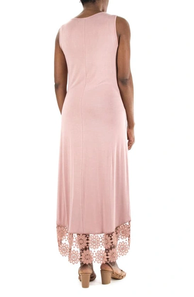 Nina Leonard V-neck Sleeveless Lace Hem High/low Dress In Coral Reef