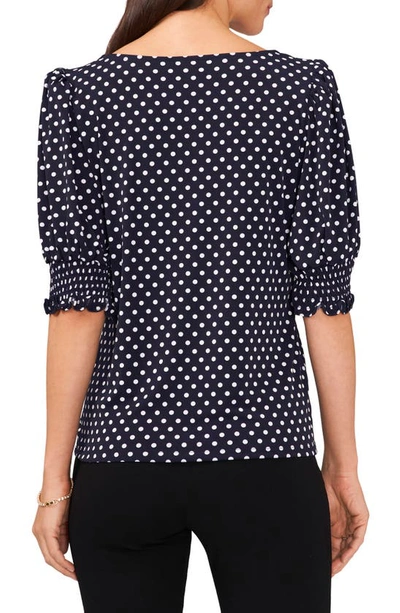 Shop Chaus Square Neck Smocked Sleeve Blouse In Navy/ White
