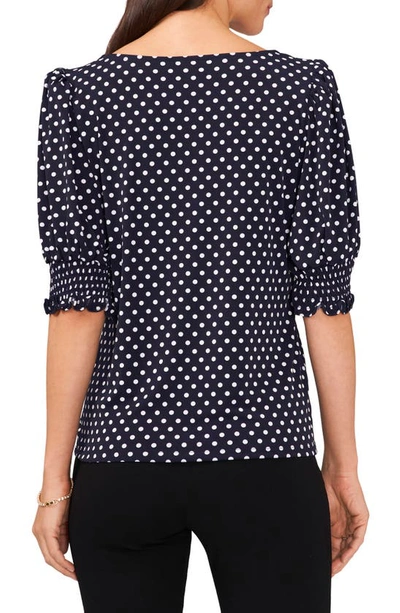 Chaus Square Neck Smocked Sleeve Blouse In Navy/ White