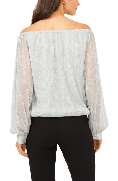 Chaus Off The Shoulder Balloon Sleeve Top In Silver