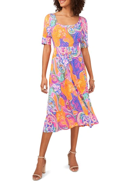 Shop Chaus Elbow Sleeve Fit & Flare Dress In Pink/ Orange/ Violet