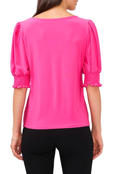 Shop Chaus Square Neck Smocked Sleeve Blouse In Rose Pink