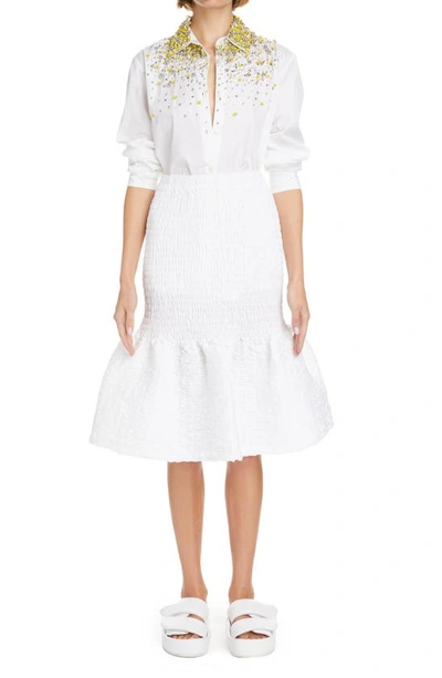 Shop Dries Van Noten Saturn Smocked Cotton Skirt In White