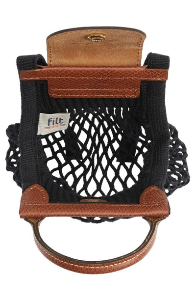 Shop Longchamp Le Pliage Extra Small Filet Knit Shoulder Bag In Black