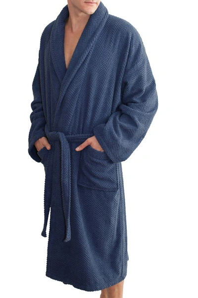 Linum Home Textiles Unisex Herringbone Weave Bathrobe In Midnight Blue