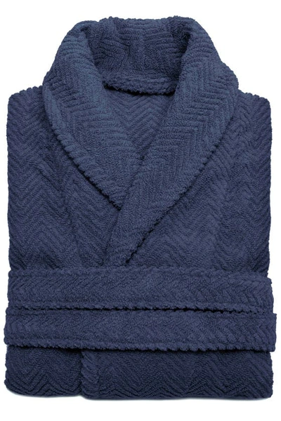 Linum Home Textiles Unisex Herringbone Weave Bathrobe In Midnight Blue