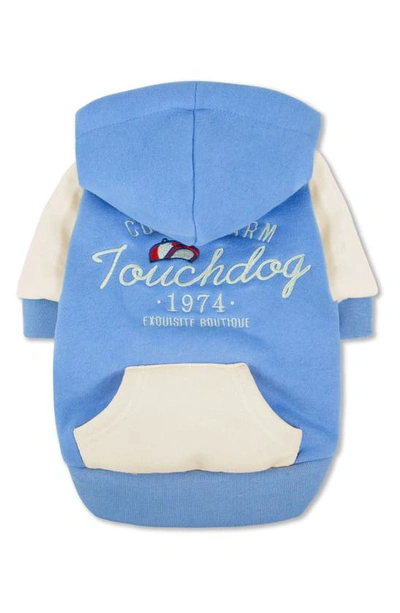 Shop Touchdog Heritage Soft Cotton Fleece Lined Dog Hoodie In Blue