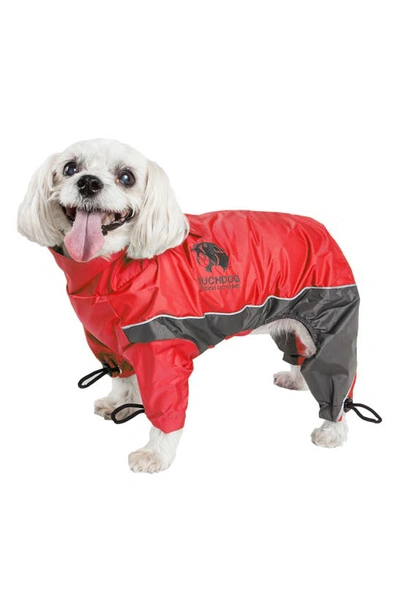 Touchdog Quantum-ice Full-bodied Adjustable And 3m Reflective Dog Jacket In Red Charcoal Grey