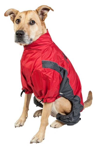 Touchdog Quantum-ice Full-bodied Adjustable And 3m Reflective Dog Jacket In Red Charcoal Grey