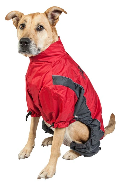 Touchdog Quantum-ice Full-bodied Adjustable And 3m Reflective Dog Jacket In Red Charcoal Grey