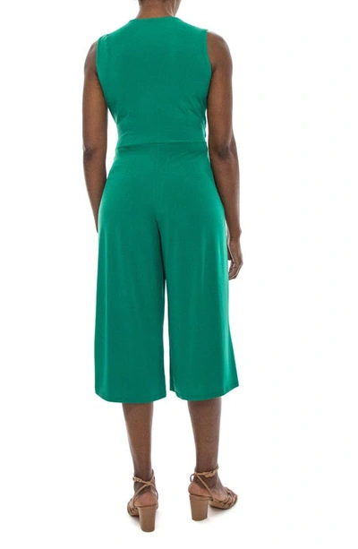 Nina Leonard Surplice Wrap Cropped Jumpsuit In Kelly Green