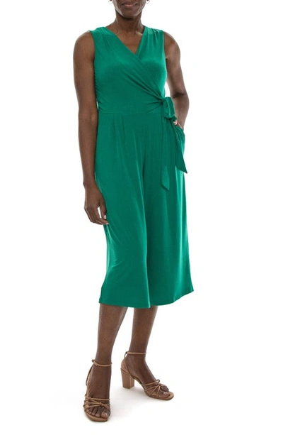Nina Leonard Surplice Wrap Cropped Jumpsuit In Kelly Green