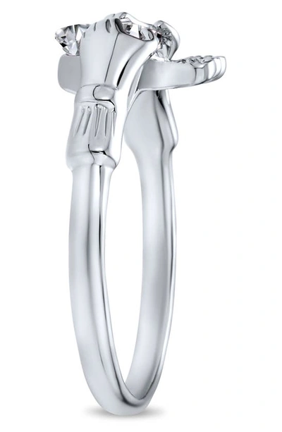 Bling Jewelry Bff Rhodium Plated Sterling Silver Cz Celtic Irish Claddagh Ring In Clear