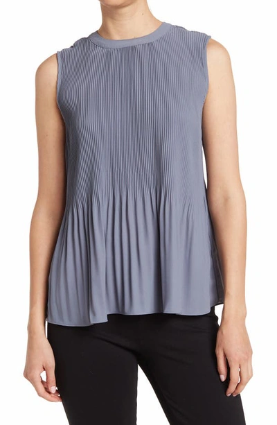 Shop Adrianna Papell Pleated Sleeveless Tank Top In Dusty Blue