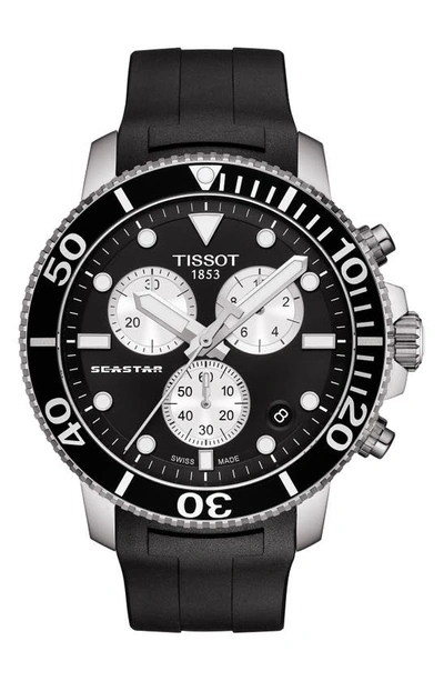 Shop Tissot T-sport Seastar 1000 Rubber Strap Chronograph, 45mm In Black/ Silver