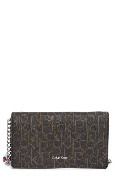 Shop Calvin Klein Crossbody Chain Logo Wallet Bag In Brown Orchid