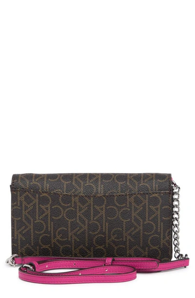 Shop Calvin Klein Crossbody Chain Logo Wallet Bag In Brown Orchid