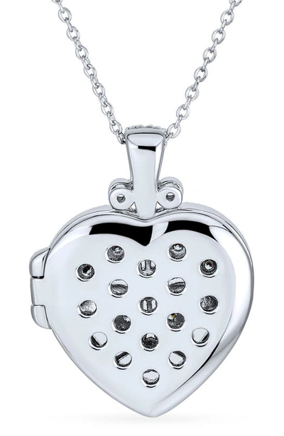 Bling Jewelry Sterling Silver & Cz Vintage Flower Heart Locket Necklace In Silver