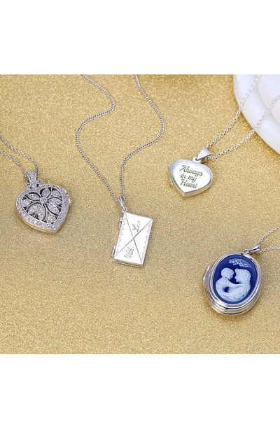 Bling Jewelry Sterling Silver & Cz Vintage Flower Heart Locket Necklace In Silver