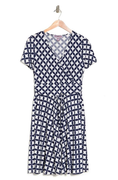 Shop Love By Design Mallory Short Sleeve Faux Wrap Dress In Retro Geo