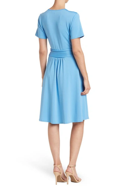 Shop Love By Design Mallory Short Sleeve Faux Wrap Dress In Azure Blue